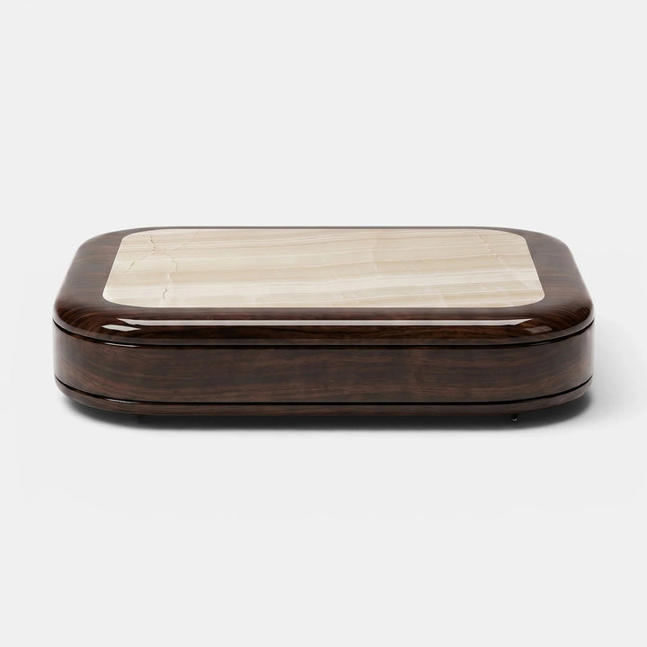 Abi Glossy Wood and Ivory Onyx Coffee Table