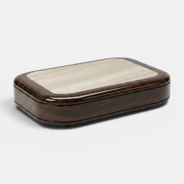 Abi Glossy Wood and Ivory Onyx Coffee Table