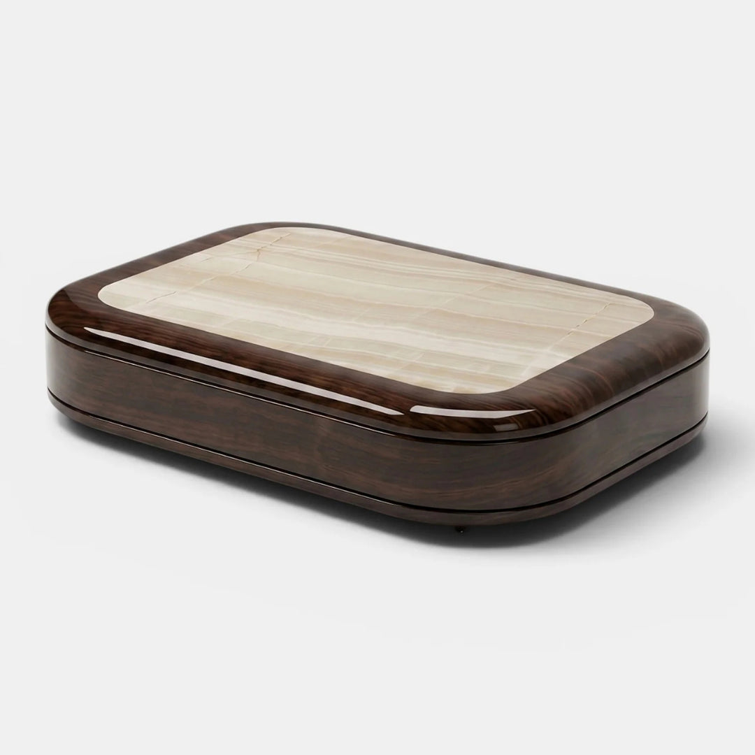 Abi Glossy Wood and Ivory Onyx Coffee Table