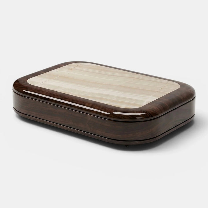 Abi Glossy Wood and Ivory Onyx Coffee Table