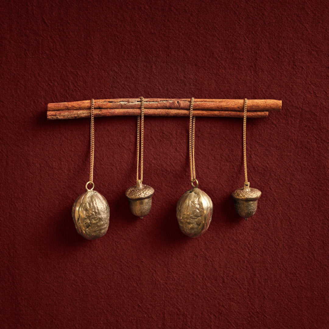 Walnut Ornaments - Set of 2 - Brass