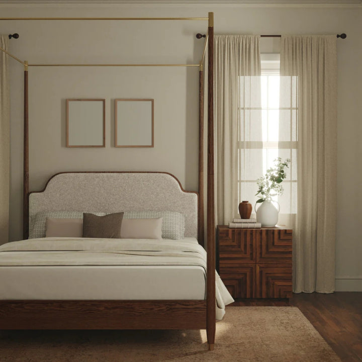 Alondra Upholstered Solid Oak Canopy Bed