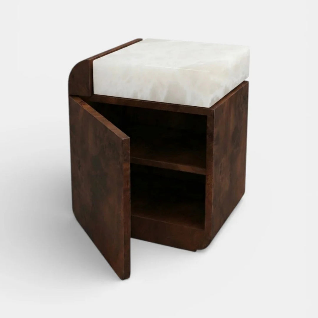 Amo Dark Burl Wood and Onyx Storage Table