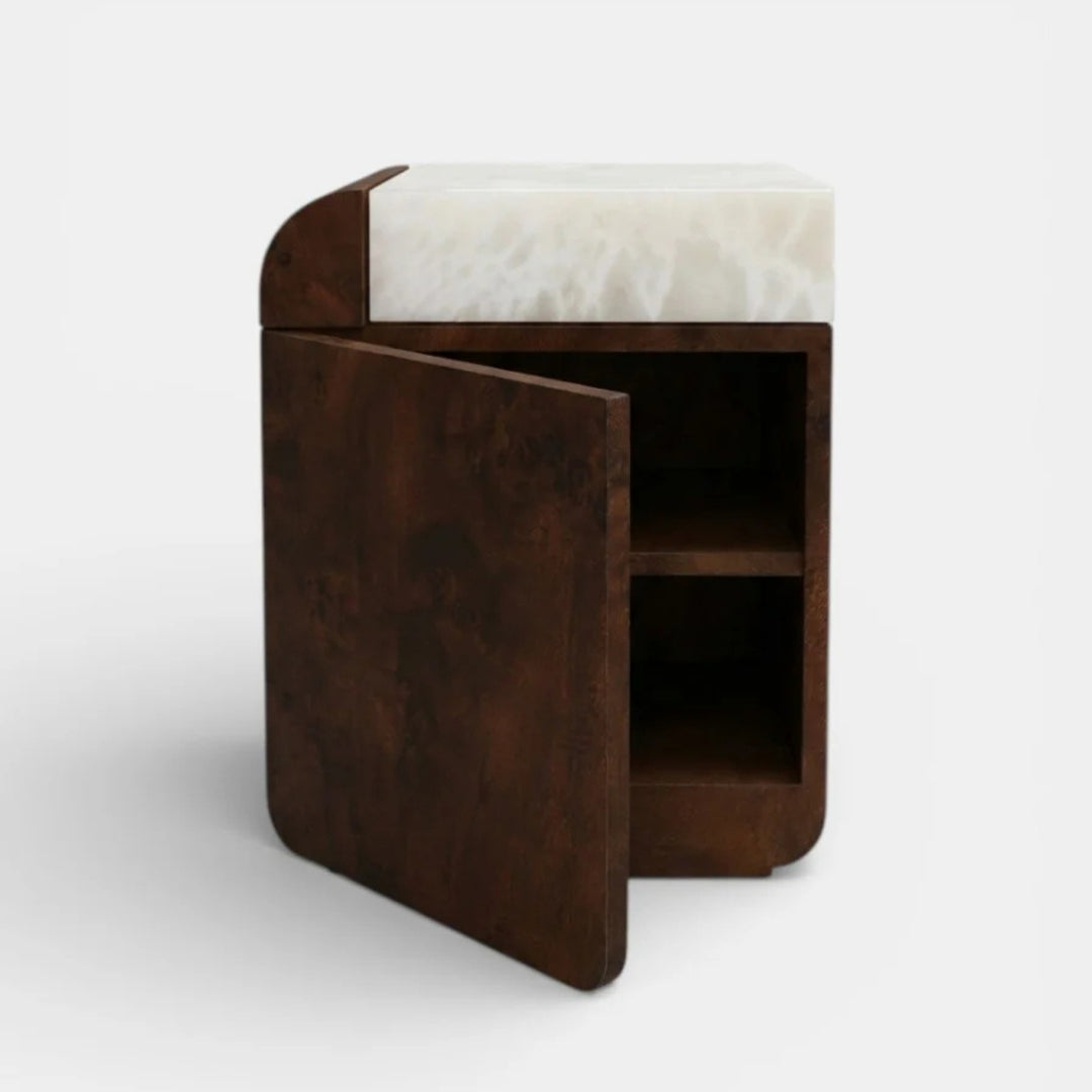 Amo Dark Burl Wood and Onyx Storage Table