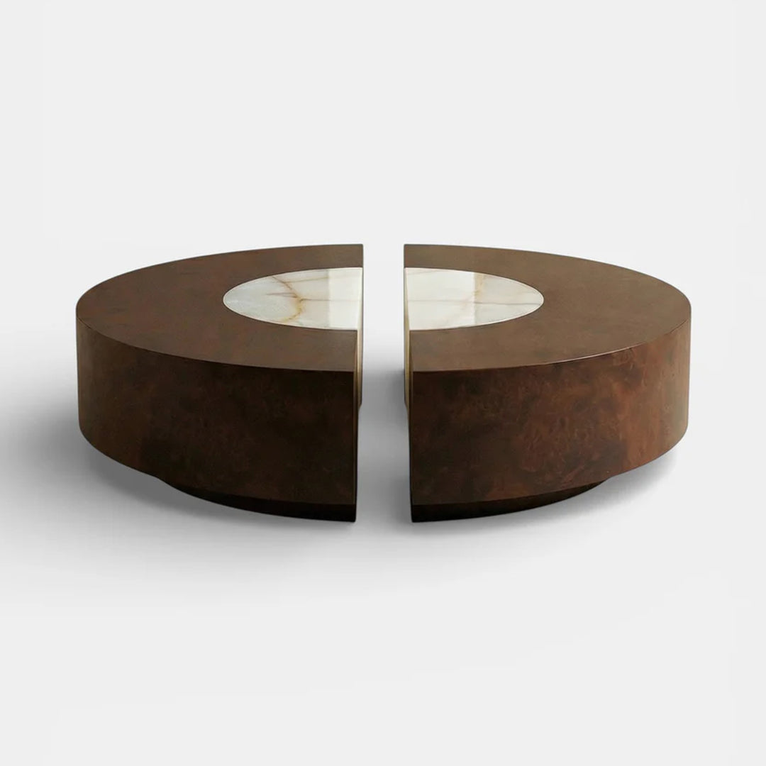 Baci Round Wood and Shell Onyx Coffee Table