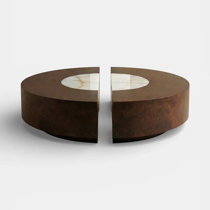 Baci Round Wood and Shell Onyx Coffee Table