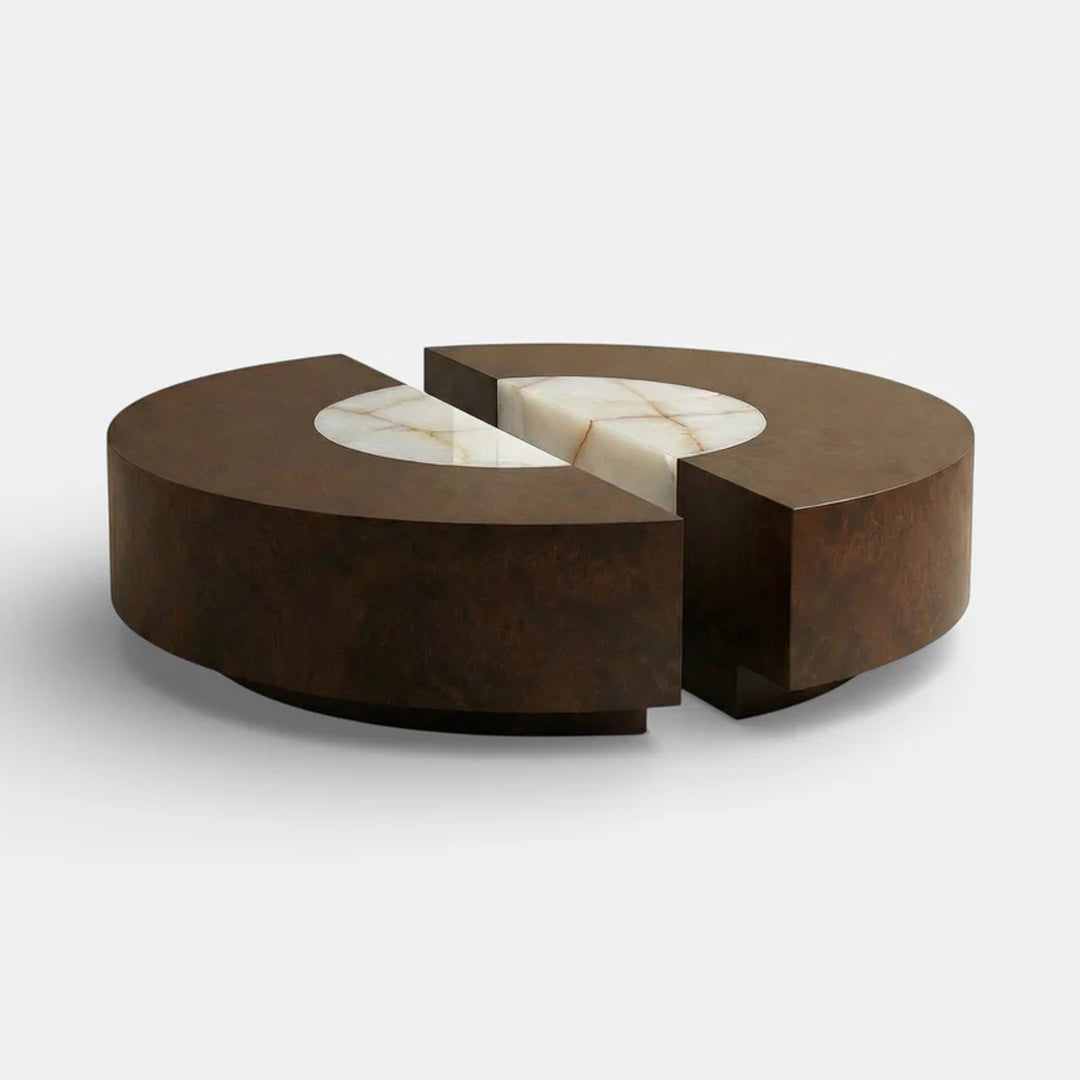 Baci Round Wood and Shell Onyx Coffee Table