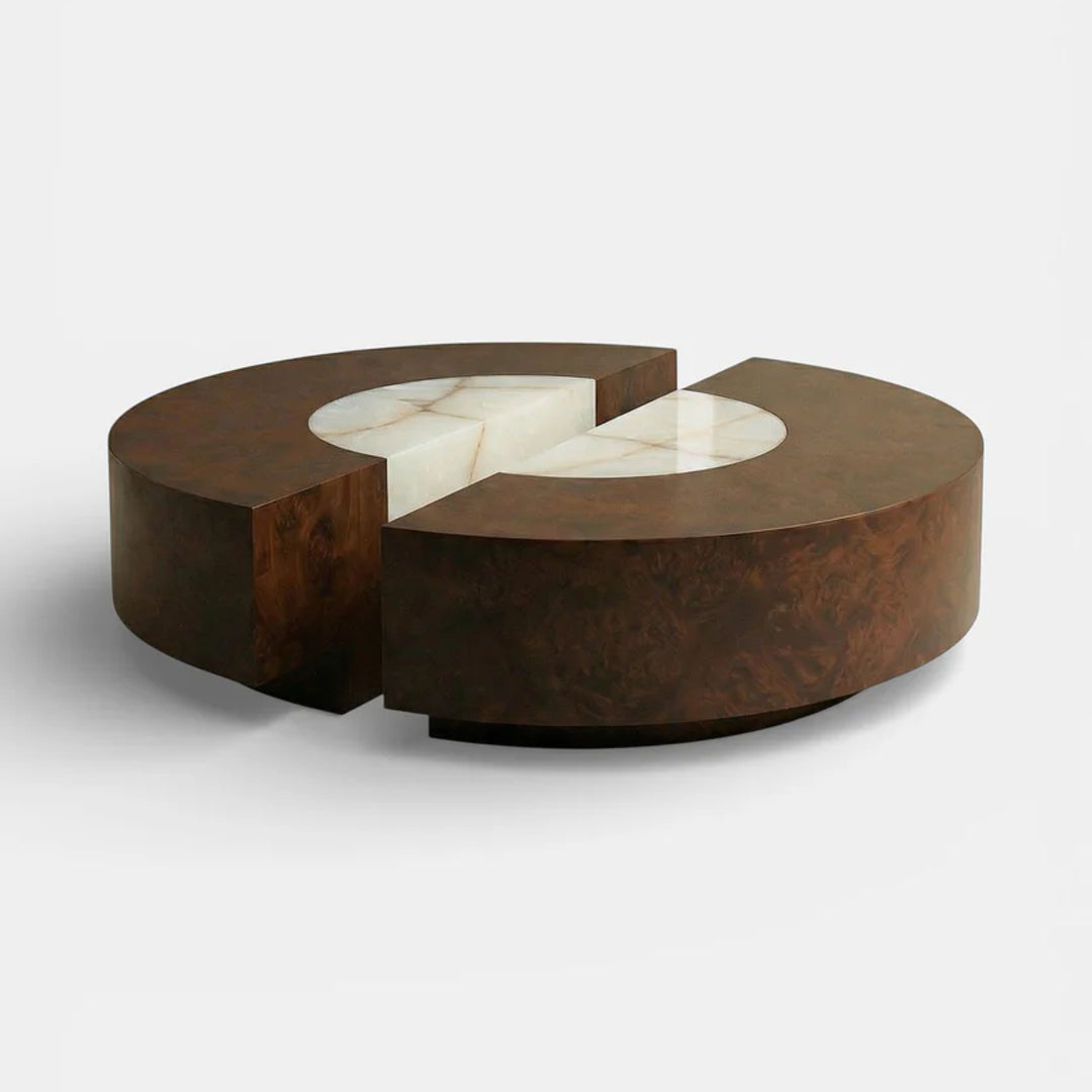 Baci Round Wood and Shell Onyx Coffee Table