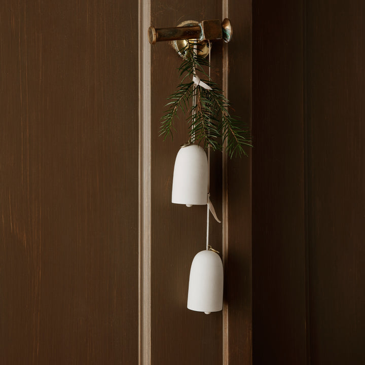 Bell Ceramic Ornaments - Set of 2 - Off-White