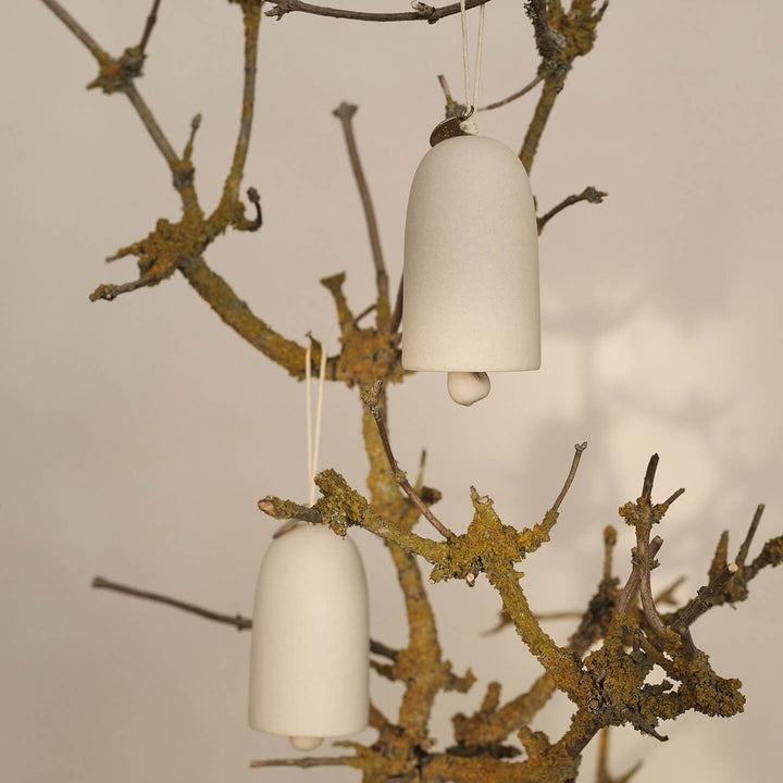 Bell Ceramic Ornaments - Set of 2 - Off-White