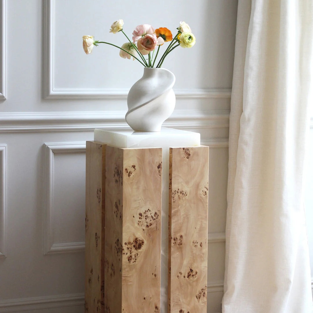 Como White Onyx and Burl Wood Plinth