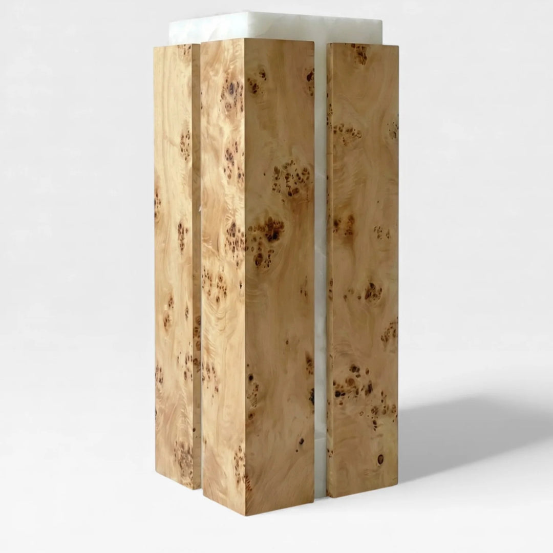 Como White Onyx and Burl Wood Plinth