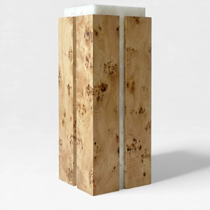Como White Onyx and Burl Wood Plinth