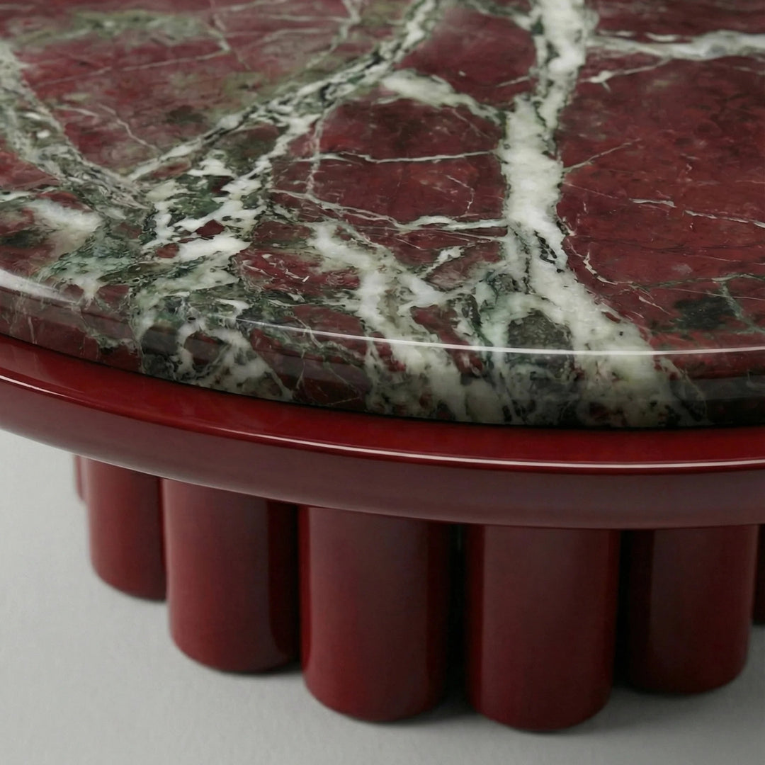 Edoni Bordeaux Lacquered and Rosso Levanto Marble Coffee Table