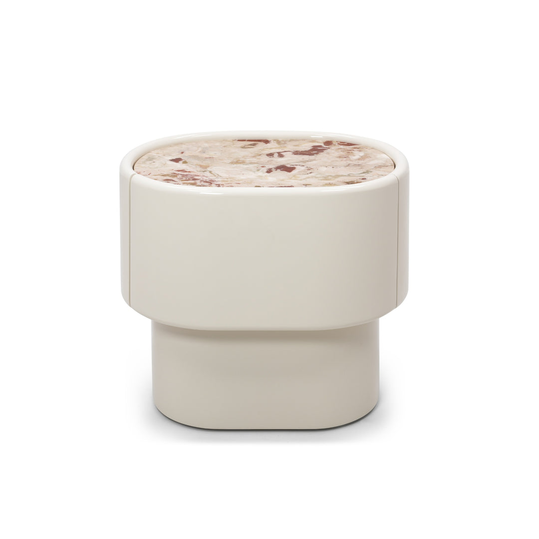Maris End Table - Ecru White / Italian Aurara Marble