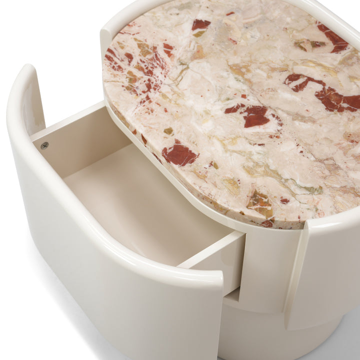 Maris End Table - Ecru White / Italian Aurara Marble