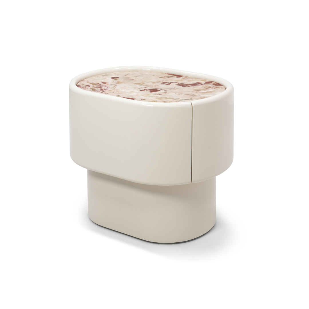 Maris End Table - Ecru White / Italian Aurara Marble