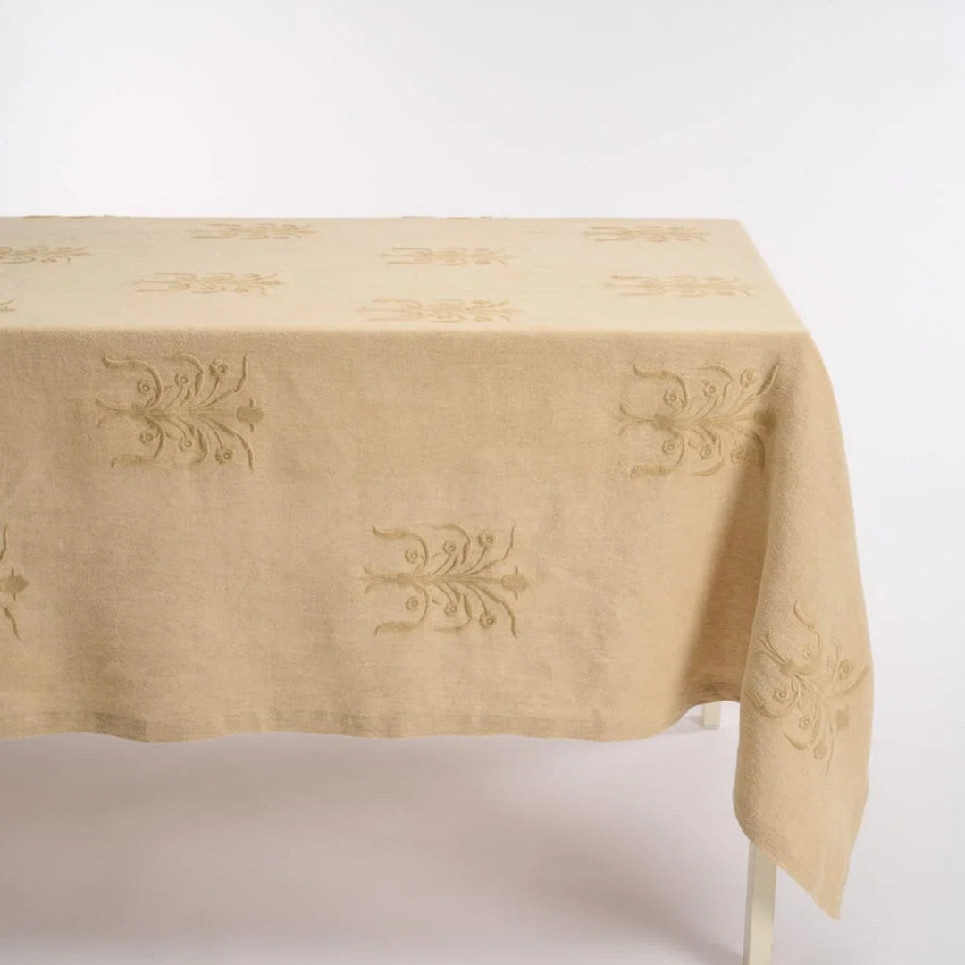 Floral Linen Tablecloth - Beige
