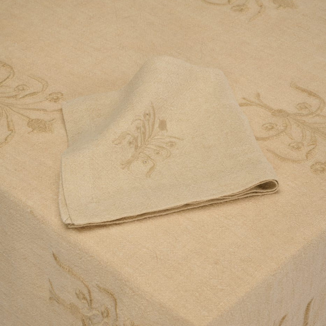 Floral Linen Tablecloth - Beige