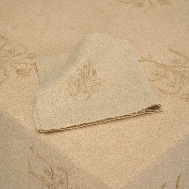 Floral Linen Tablecloth - Beige