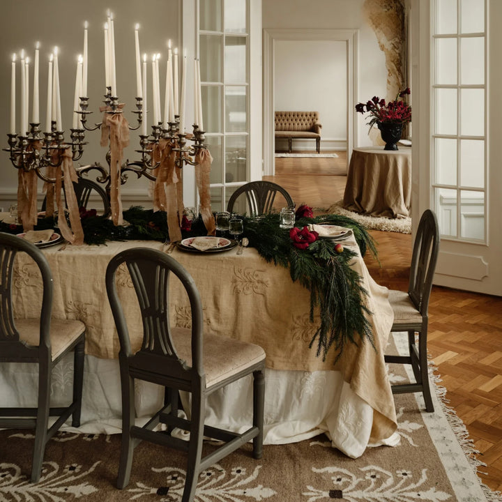 Floral Linen Tablecloth - Beige