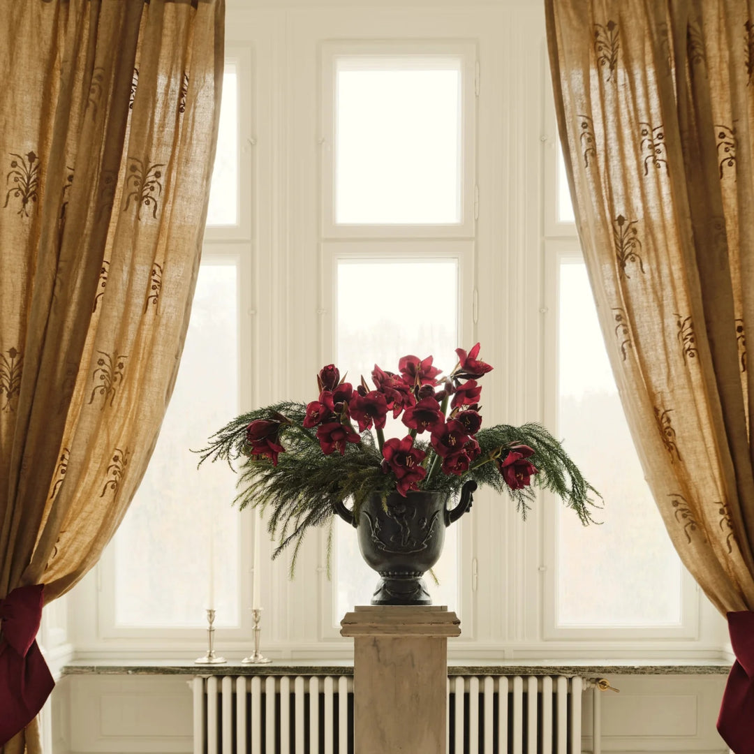 Floral Linen Tablecloth - Beige