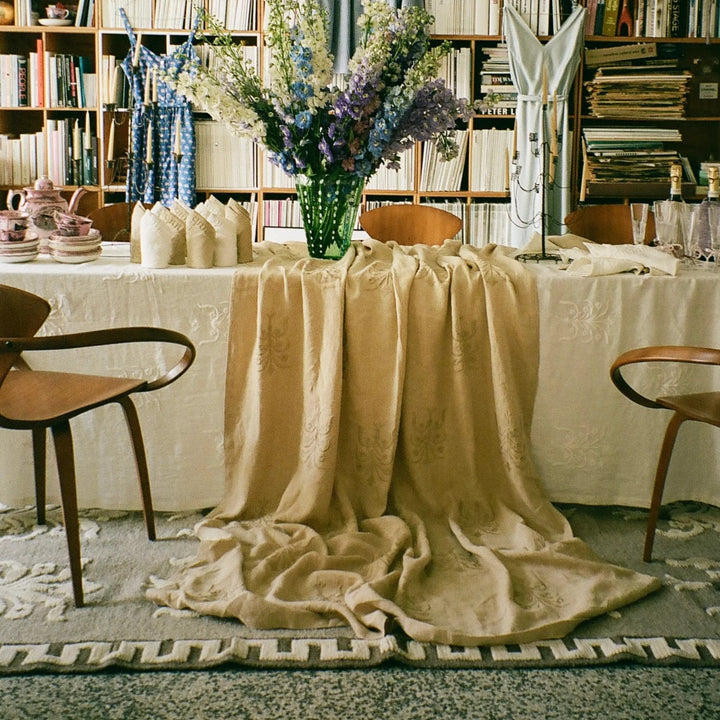 Floral Linen Tablecloth - Beige
