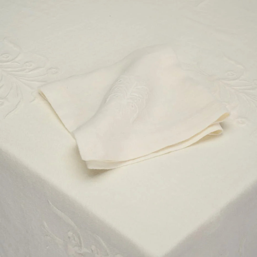 Floral Linen Tablecloth - White
