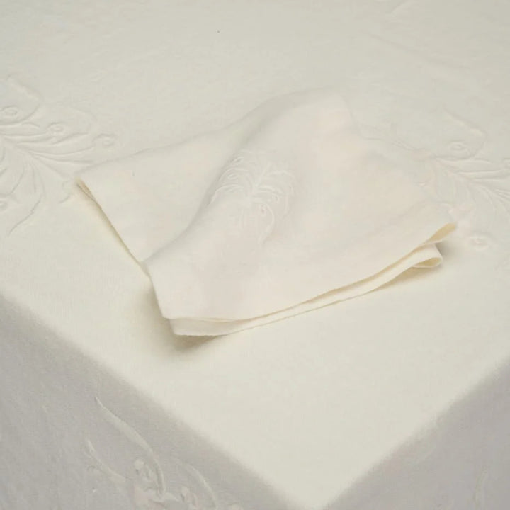 Floral Linen Tablecloth - White
