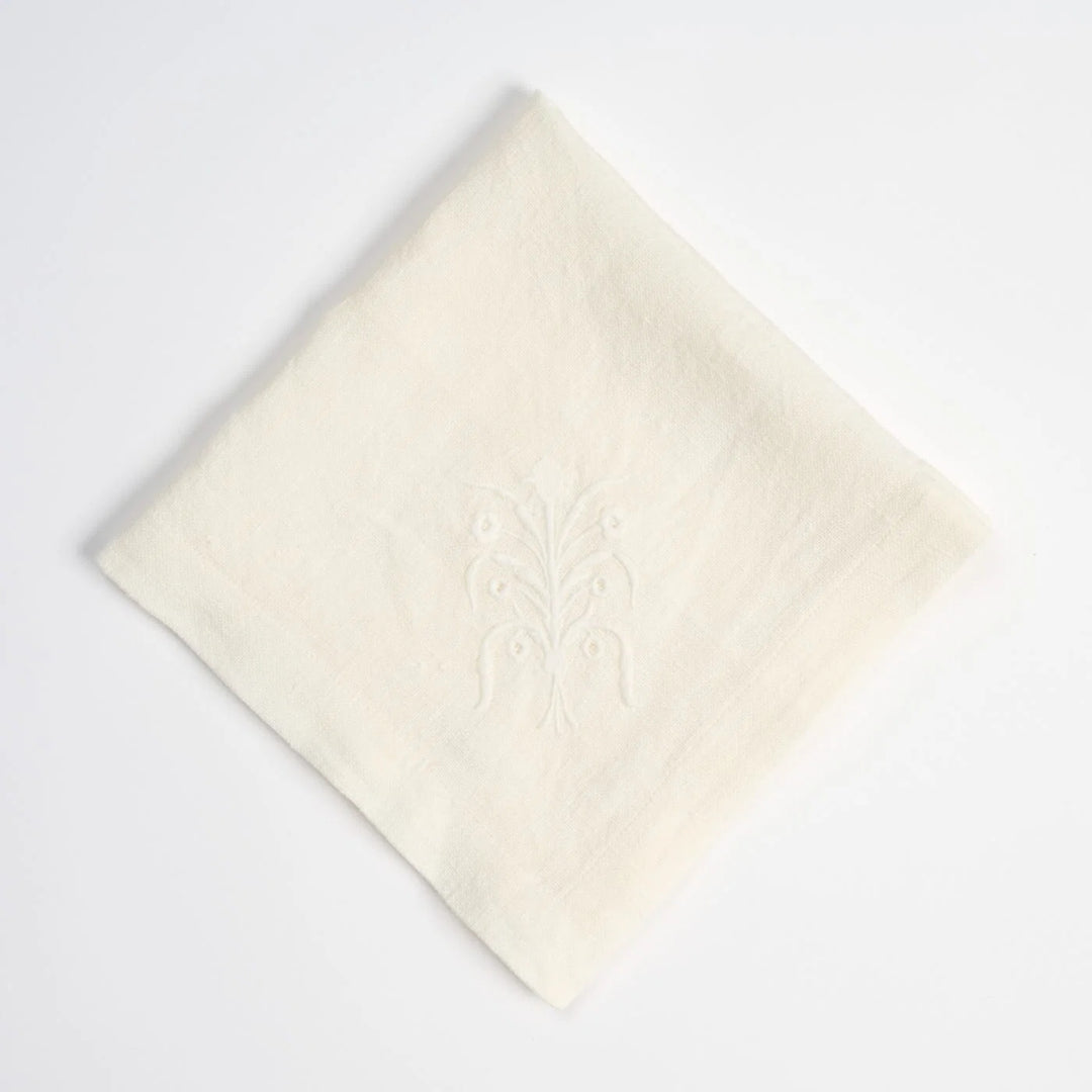 Floral Linen Tablecloth - White