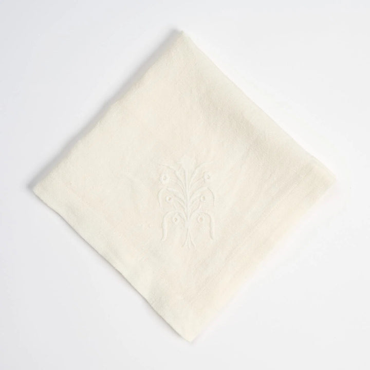 Floral Linen Tablecloth - White