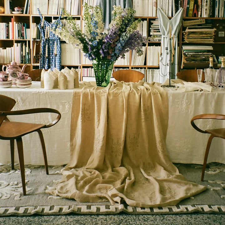 Floral Linen Tablecloth - White
