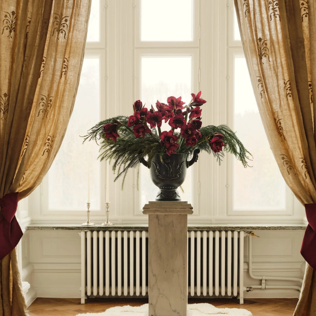 Floral Linen Tablecloth - White