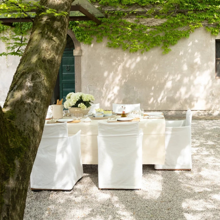 Floral Linen Tablecloth - White