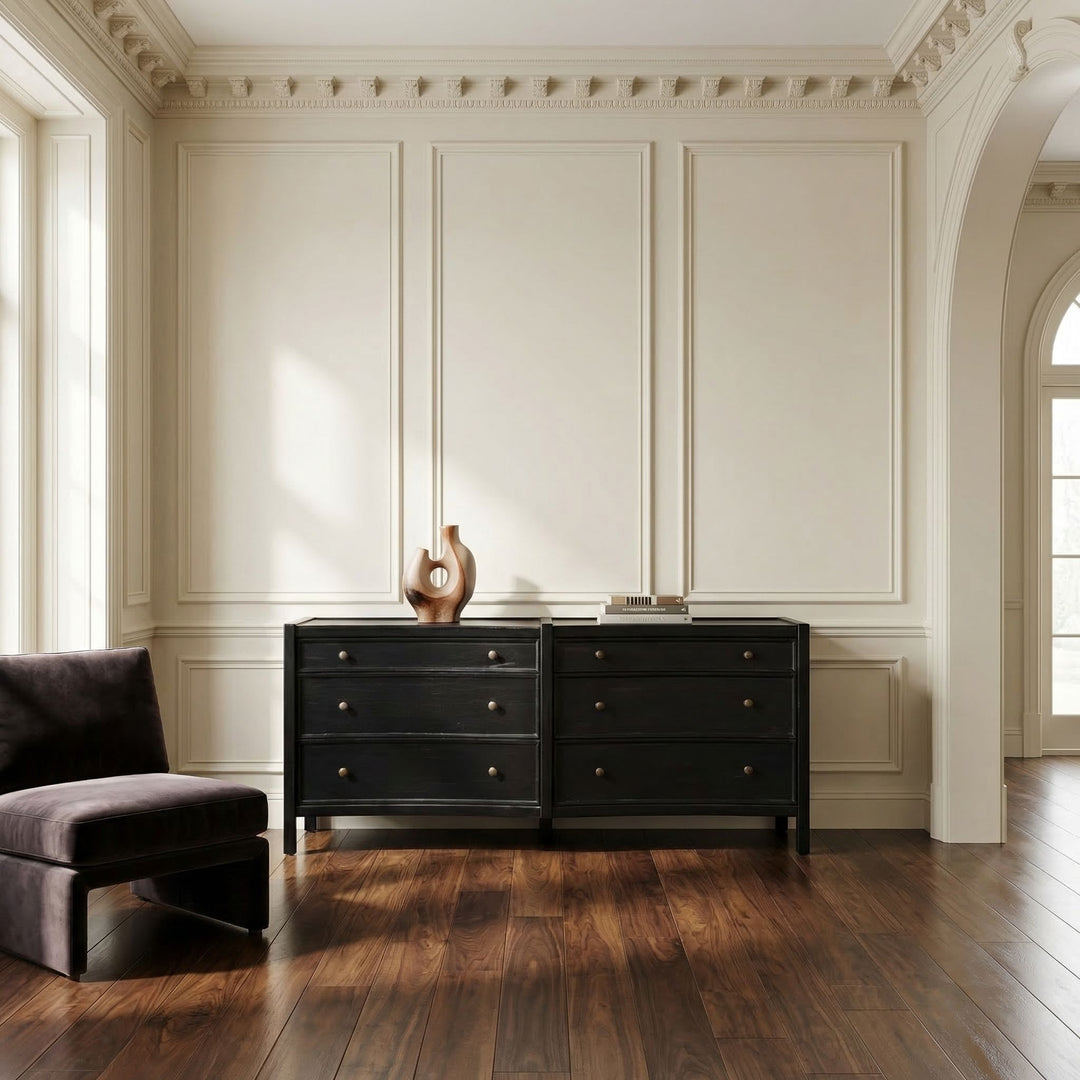 Kamila 6 Drawer Dresser, Hand Rubbed Black