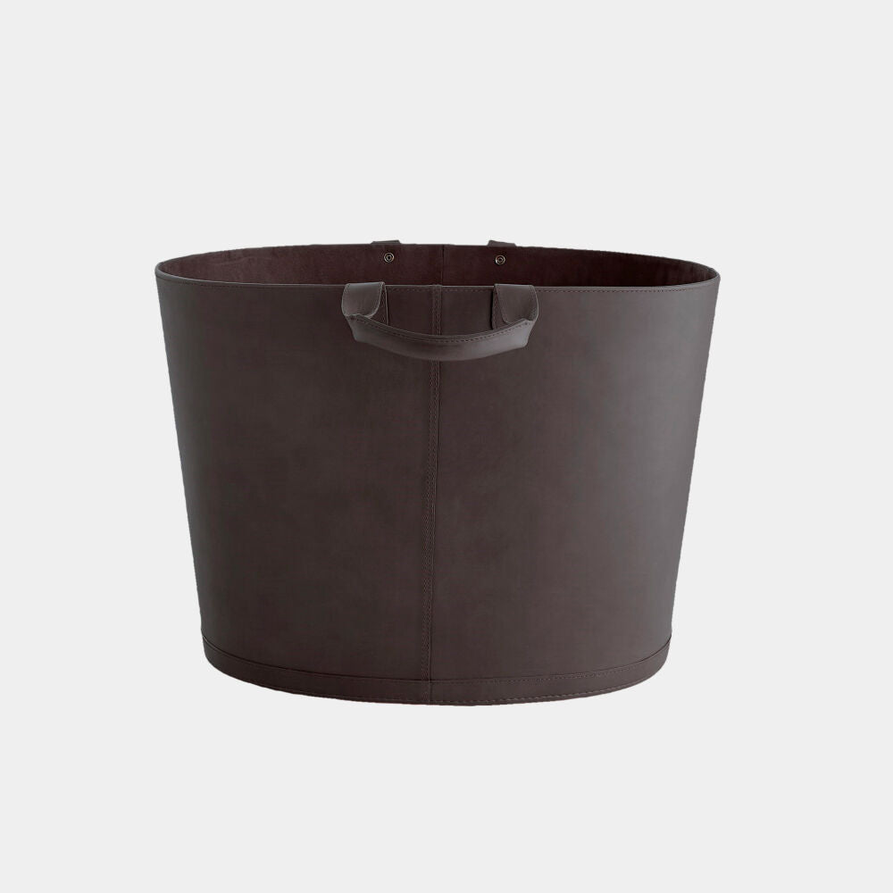 Oversized Oval Leather Basket - Black