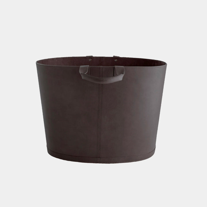 Oversized Oval Leather Basket - Black