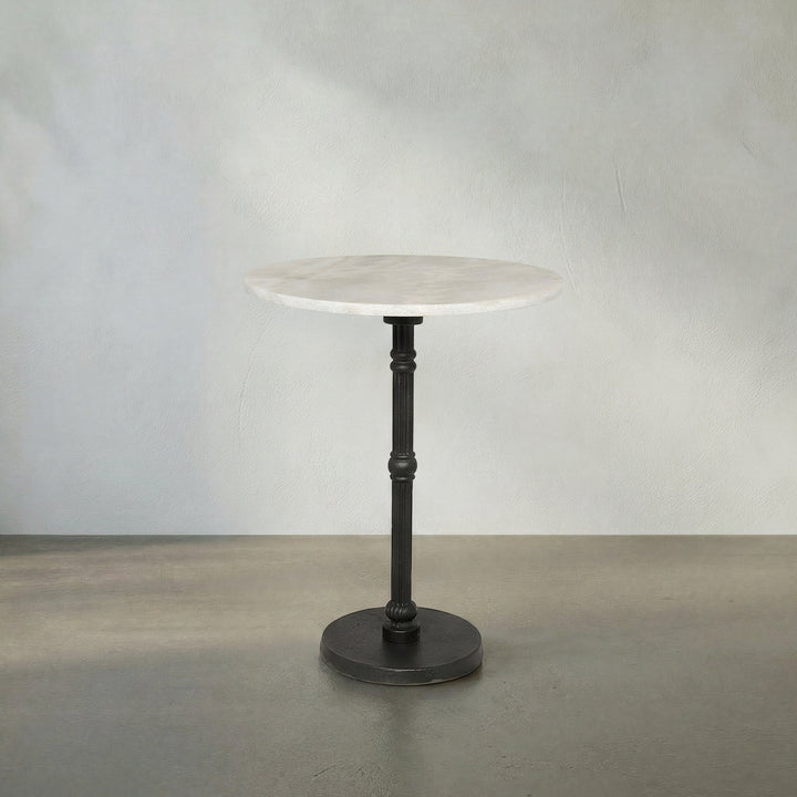 Olivia Side Table, Black Steel with White Marble