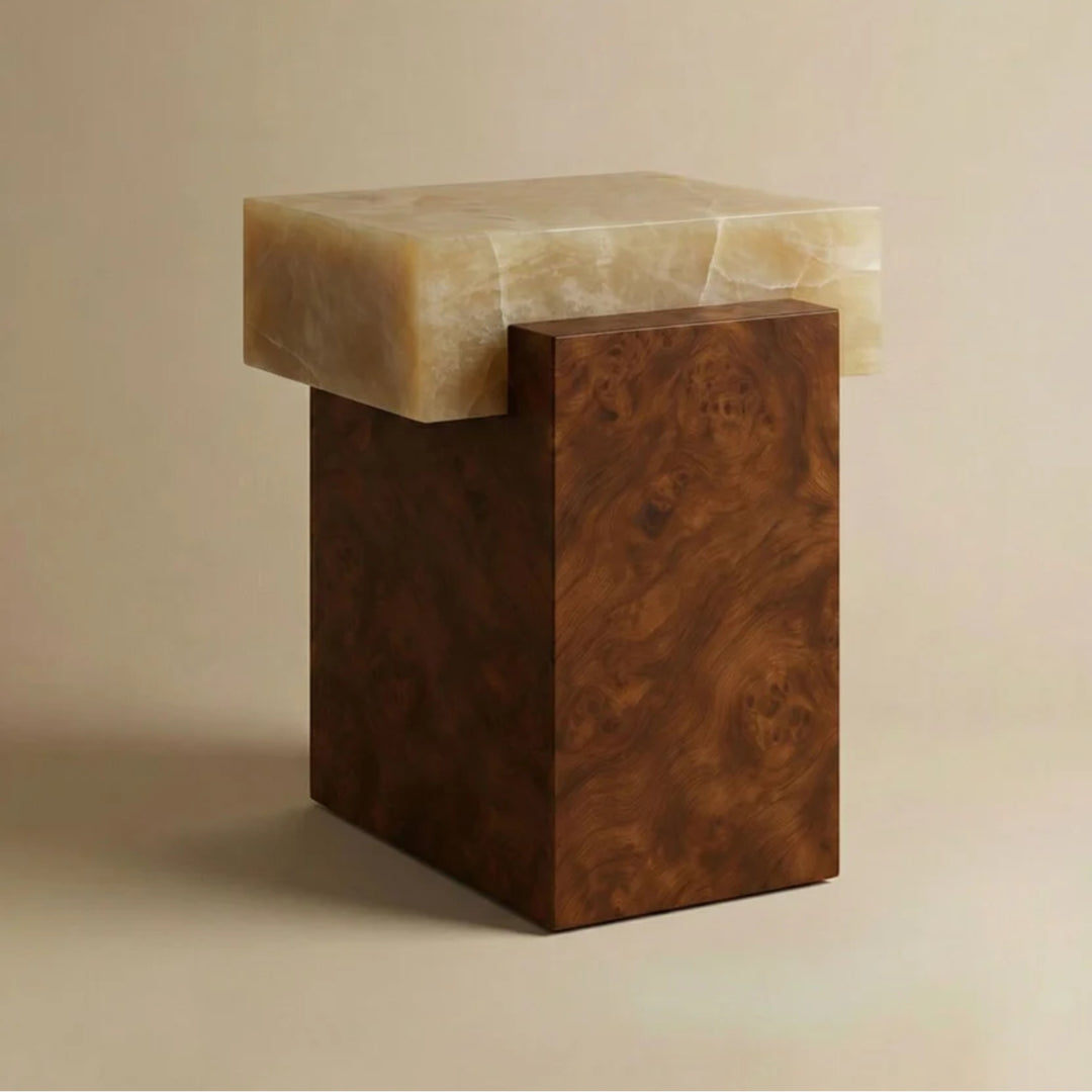 Gaia Burl Wood and Honey Onyx Table