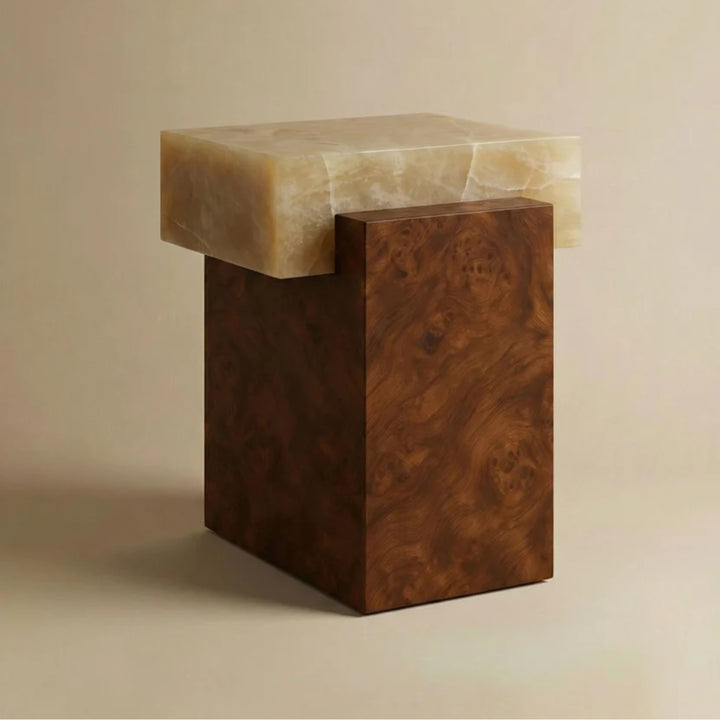 Gaia Burl Wood and Honey Onyx Table