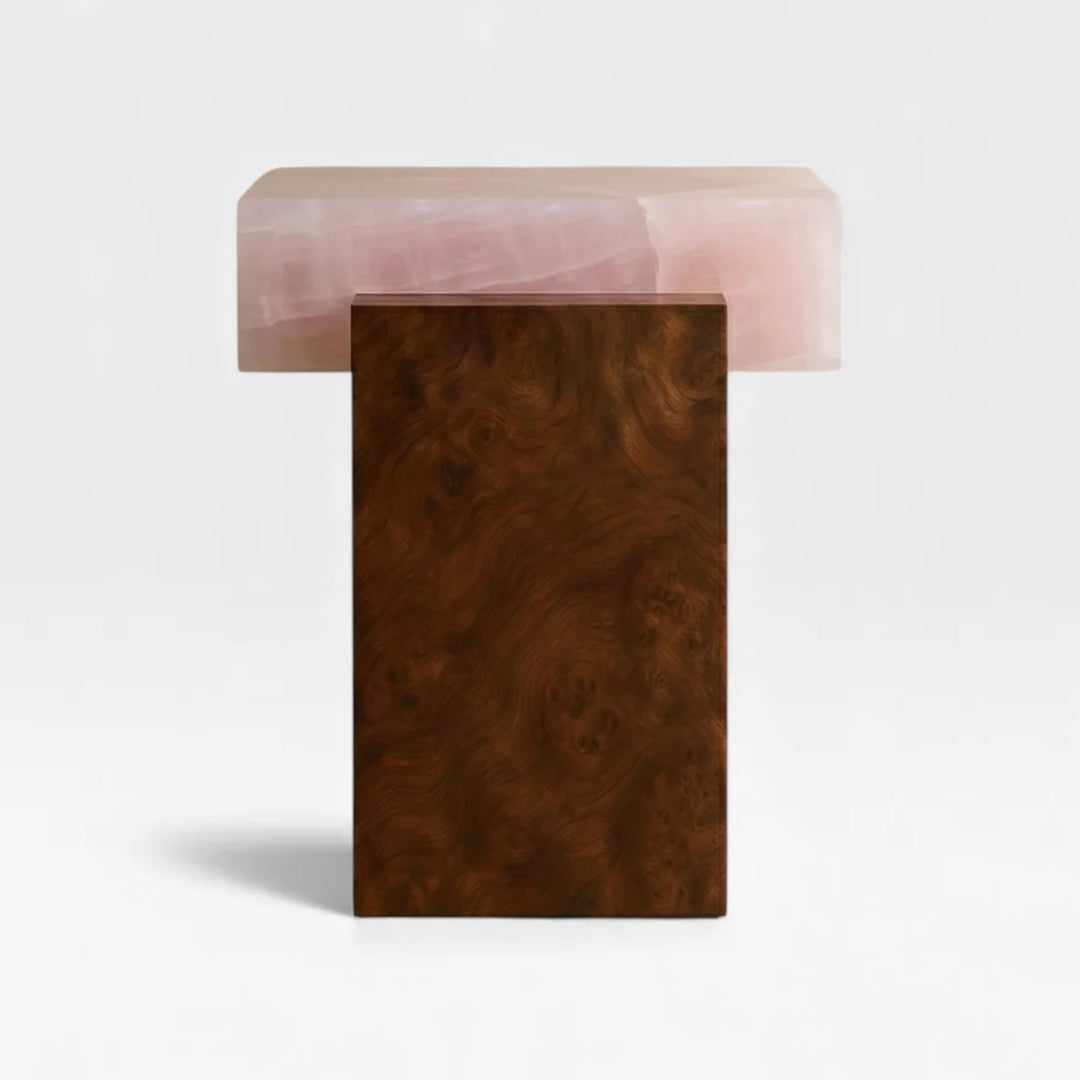 Gaia Burl Wood and Pink Onyx Table