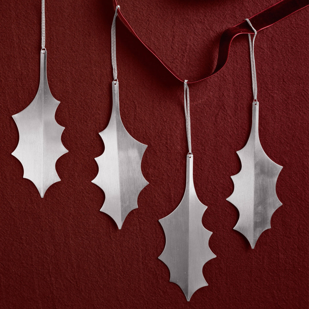 Holly Leaf Ornaments - Set of 4