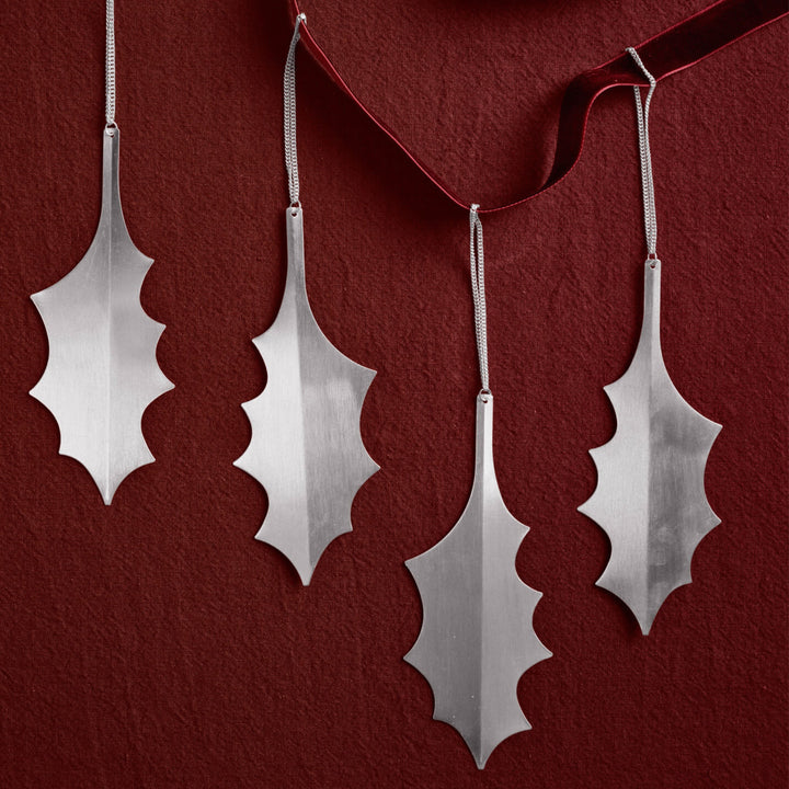 Holly Leaf Ornaments - Set of 4
