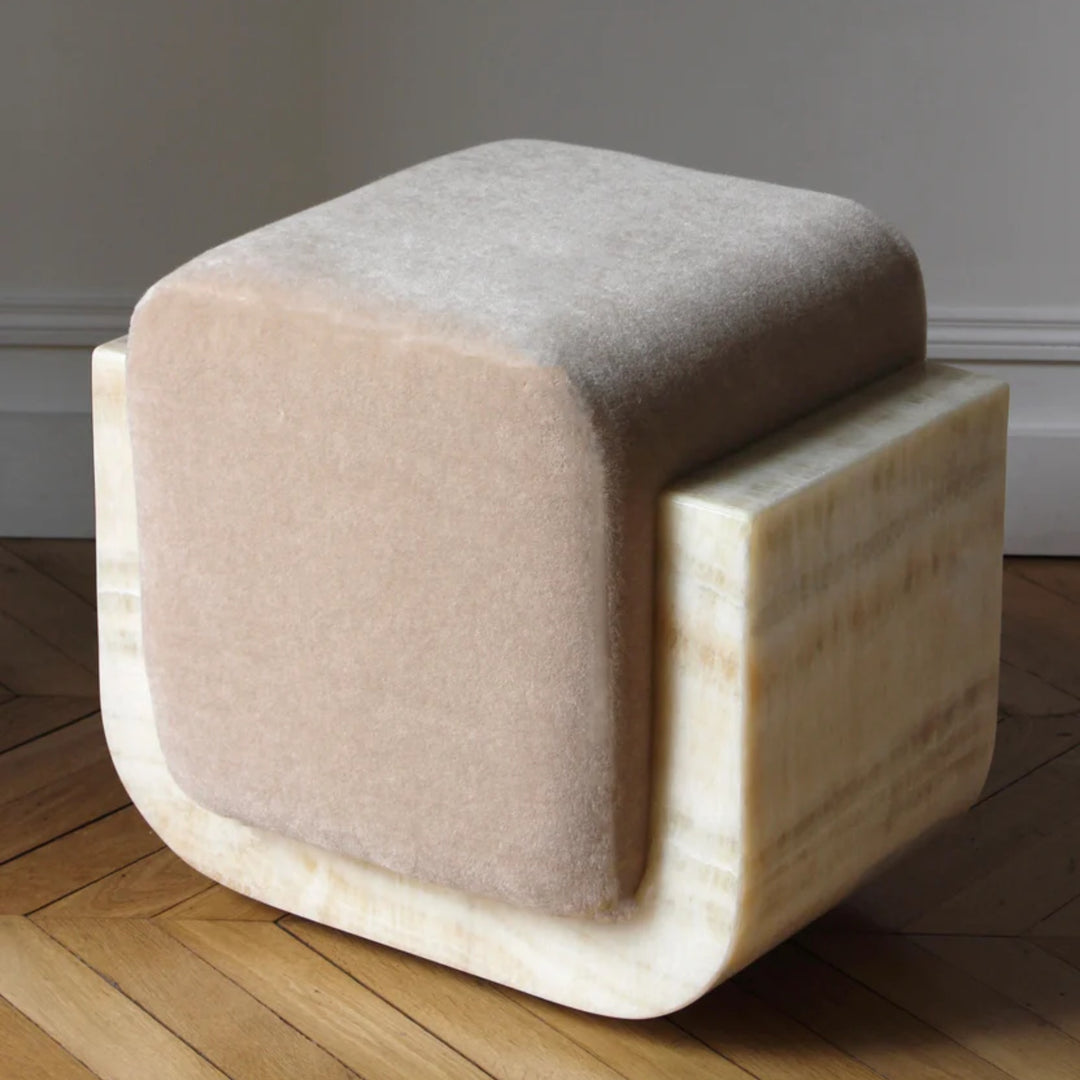 Ivory Onyx Mohair Oggy Stool