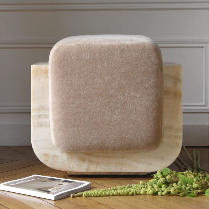 Ivory Onyx Mohair Oggy Stool