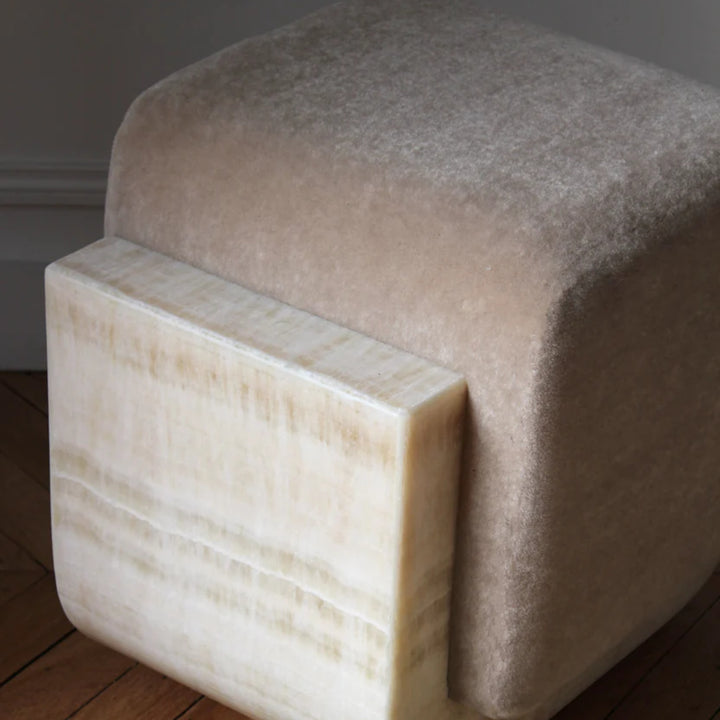 Ivory Onyx Mohair Oggy Stool