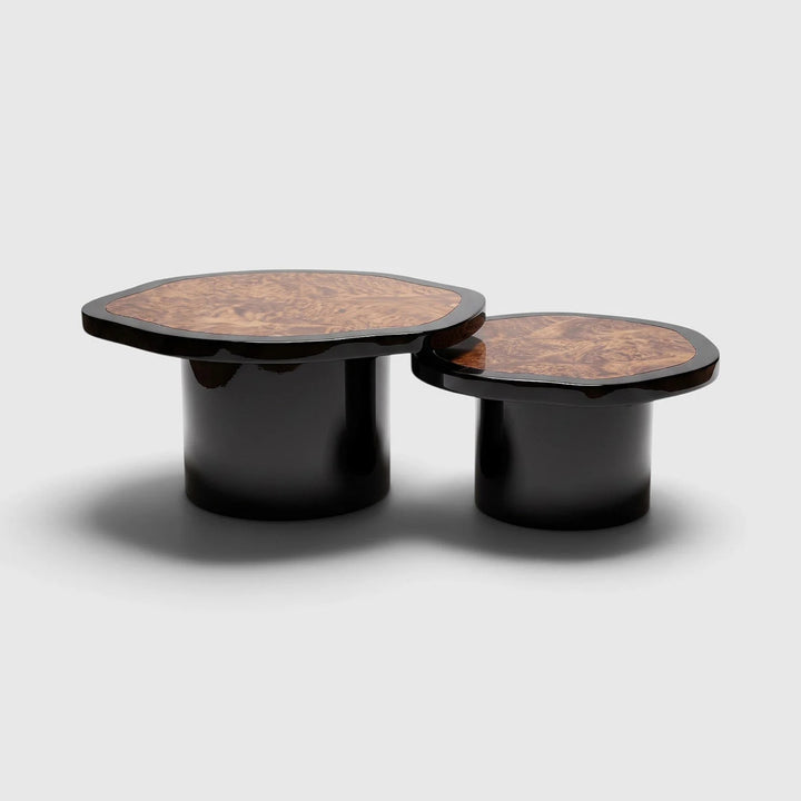 Joan Duo Black Lacquered and Dark Burl Wood Coffee Table