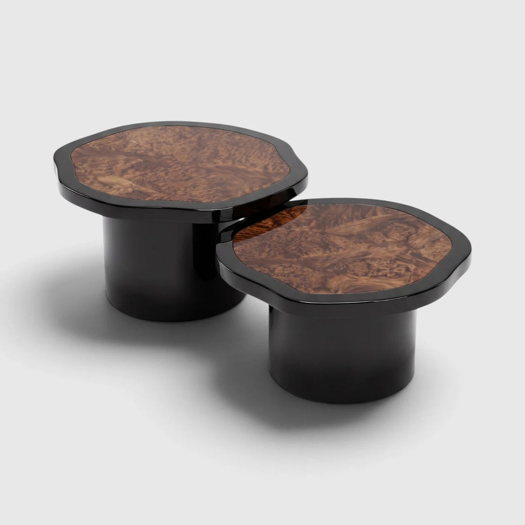 Joan Duo Black Lacquered and Dark Burl Wood Coffee Table