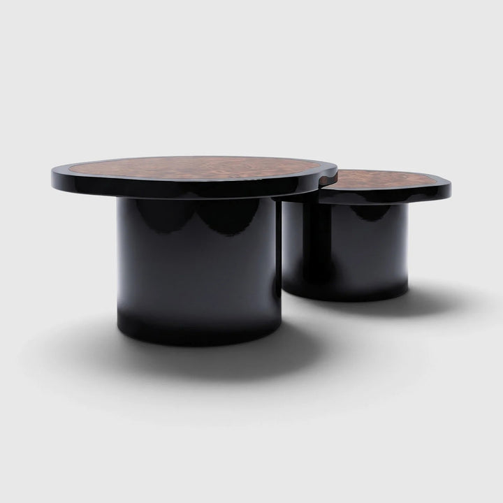 Joan Duo Black Lacquered and Dark Burl Wood Coffee Table