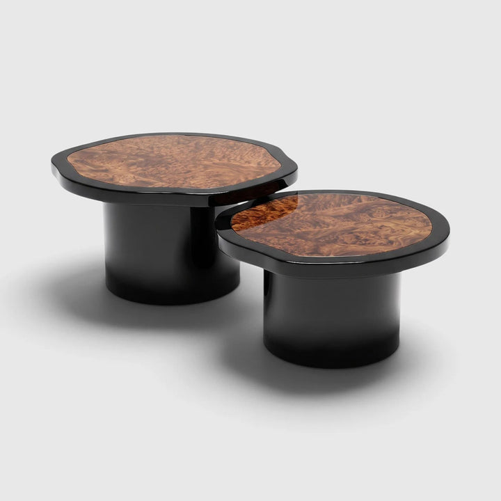 Joan Duo Black Lacquered and Dark Burl Wood Coffee Table